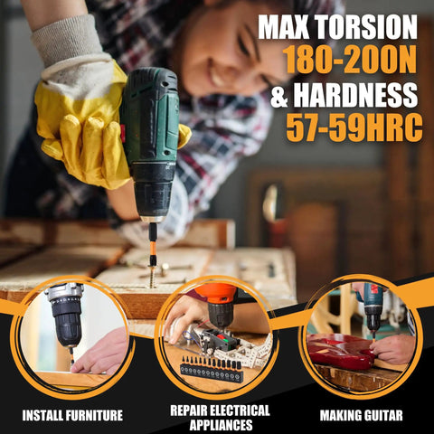 Person using drill with Torx Security Bit Set With 27 Pieces Tamper Proof Precision Bits Including 2 Inch And 1 Inch Lengths Magnetic Holder