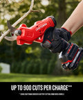 Cordless Electric Pruner With 2 Ah Battery And Charger Included cutting a tree branch in a garden setting