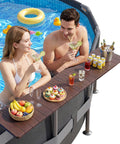 All In One Above Ground Pool Bar Table For Outdoor Fun, Heavy Duty 110 Lbs, 47.2 Inch Poolside Bar Shelf Deck Attachment in use