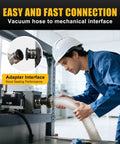 GOOWAY magnetic dust-collection fittings (4-inch and 2.5-inch) attached to a shop vacuum hose; side view of worker.