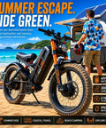 Beefy 6000W Dual Motor Electric Bike For Adults Cranking 52 Mph With A Massive 60V 80Ah Battery Running 300 Miles on sandy beach.
