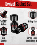Three-Eighths Inch Drive Shallow Impact Universal Joint Socket Set, 15-Piece, Metric Swivel Sockets From 8mm To 22mm displayed