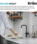 Person using Urbix Industrial Single Handle Bar Kitchen Faucet In Matte Black With Diamond Textured Accents Compact Design