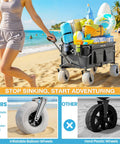 Beach Wagon With Balloon Wheels For Sand, 240L Collapsible Wagon, Wide 9 By 4 Inch Wheels, 450 Lb Heavy Duty Beach Cart