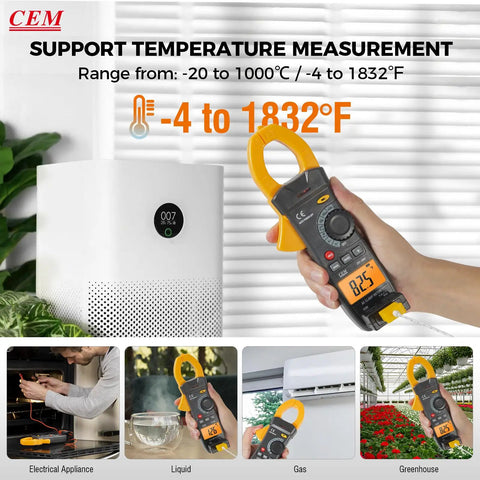 Person using Must Have All In One Digital Clamp Meter With O Shaped Jaw Auto Range Voltage Tester for temperature measurement