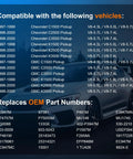 Compatibility chart for Chevy GMC Electric Fuel Pump Kit with models and OEM part numbers listed