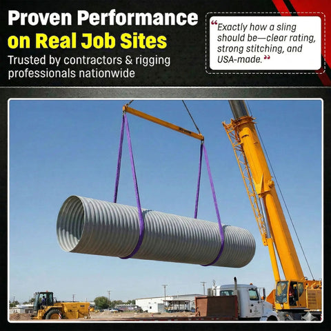 Rock Solid 6 Foot Purple Round Polyester Lifting Sling Rated At 2600 Lbs Vertical And 2080 Lbs Choker Capacity Built Damn Tough For Heavy Industrial Jobs Made Legit Stateside