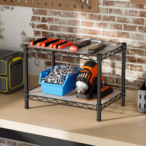 Slick Two Tier Wire Storage Rack With Sturdy Metal Frame For Under Desk Organization And Pantry Storage Shelving Tough Floor Unit No Sweat Assembly Heavy Duty Home Office Essential