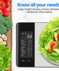 Your Kitchen Sidekick Smart Scale With Nutritional Calculator And Free App For Tracking 19 Nutrients, showing salad and display