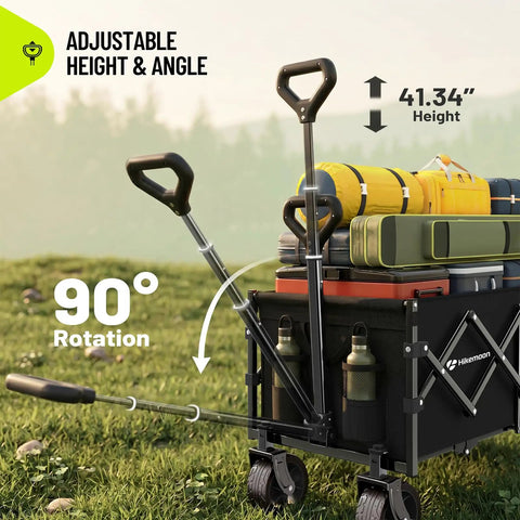 34 Inch Extra Long Collapsible Wagon With All Terrain Wheels 360 Lb Heavy Duty Cart showing adjustable handle and cargo