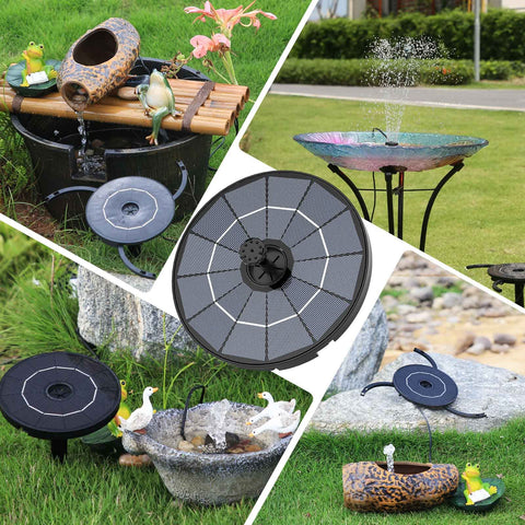 2.8W Solar Fountain Pump For Bird Bath And Outdoor Garden with 7 nozzles, DIY floating solar water feature in garden setups