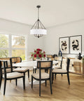 Beatrix 26 Inch Traditional 5 Light Chandelier With Adjustable Chain Link Hanging Light And White Linen Drum Shade In Oil Rubbed Bronze Finish For A Timeless Classic With A Modern Twist Dining Room Or Foyer Vibe over dining table