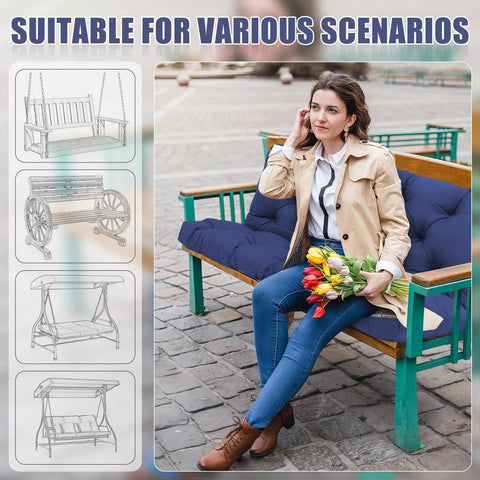 Three Seater Swing Cushions Replacement For Outdoor Porch Swing With Backrest Navy Blue 60x40x5 Inch on bench