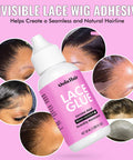 Waterproof Lace Wig Glue Kit With 5 Piece Set And Remover, shown securing wigs with natural hairline results.