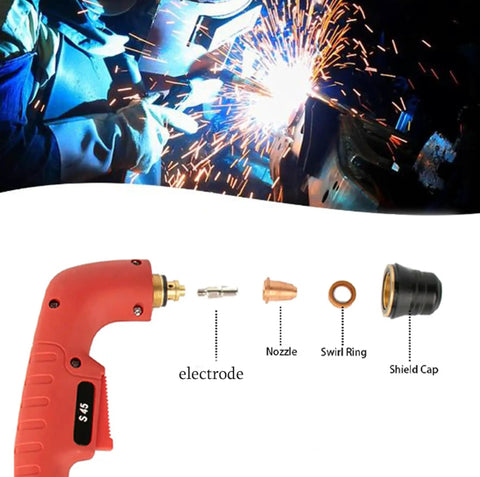 20-Piece Plasma Cutting Torch Tip And Electrode Kit For IPT-60 PT-60 PT40 S25 S45 shown with nozzles and parts diagram