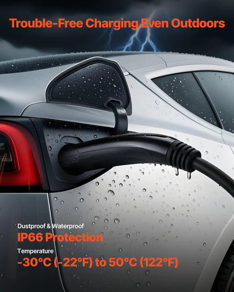 No Sweat Tesla Nacs Extension Cord 48 Amp 21 Foot Heavy Duty Ev Charger Cable For Level 1 2 Charging with IP66 waterproof protection.