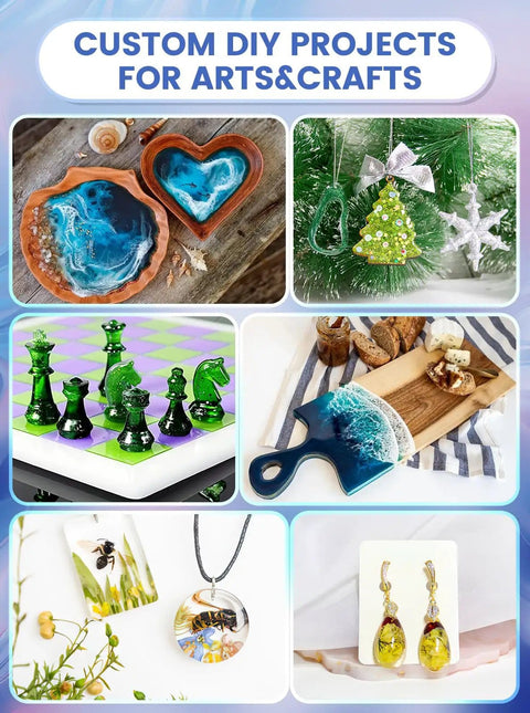 Image showing Crystal Clear Epoxy Resin Kit 64 Ounce For Art Casting And DIY Jewelry Wood Molds Self Leveling 1 To 1 Mix No Bubble Not Yellowing UV Resistant Ultra Easy Pour used for crafts.
