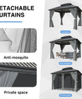 Hardtop Outdoor Gazebo With Aluminum Frame And Double Galvanized Steel Roof For Patio Backyard Or Deck Curtain Netting Included Dark Grey 10x12 Pergola Built To Weather The Elements showcasing privacy curtains and mosquito netting.