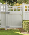White gate with 6 Inch Heavy Duty Door Hinges Set With 280 Lbs Capacity, 4 Pack Gate Hinges Including Screws visible.