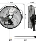 Dimensions of Heavy Duty 4300 CFM 18-Inch Industrial Wall Fan With 3 Speed High Velocity Mount Sealed Motor And Metal Construction