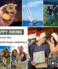 Collage showing compass, sailing, hiking, family gift and 20 In 1 Adventure Survival Kit For Camping And Hiking With Dope Wilderness Gear