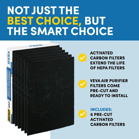 Image showing six pack precut air purifier filter replacements for Honeywell HPA200 purifiers, premium activated carbon pre filters