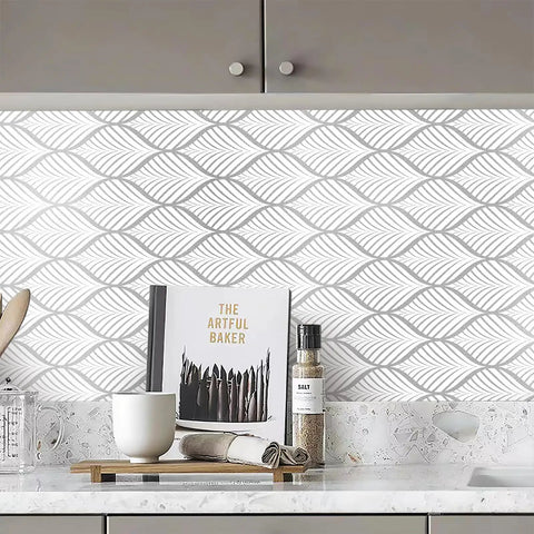 Silver Gray Peel And Stick Wallpaper For Cabinets And Bathrooms No Mess DIY Ready Modern Boho Leaf Design Removable Vinyl