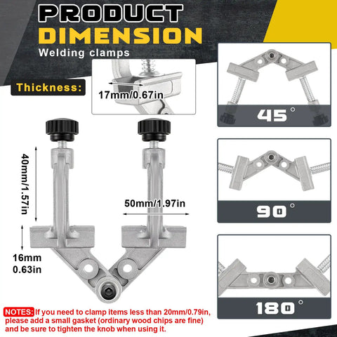 Product dimensions for Two Pack Adjustable Tube Clamp With Swing Jaw In Aluminum Alloy Right Angle Clamp For Welding, Woodworking