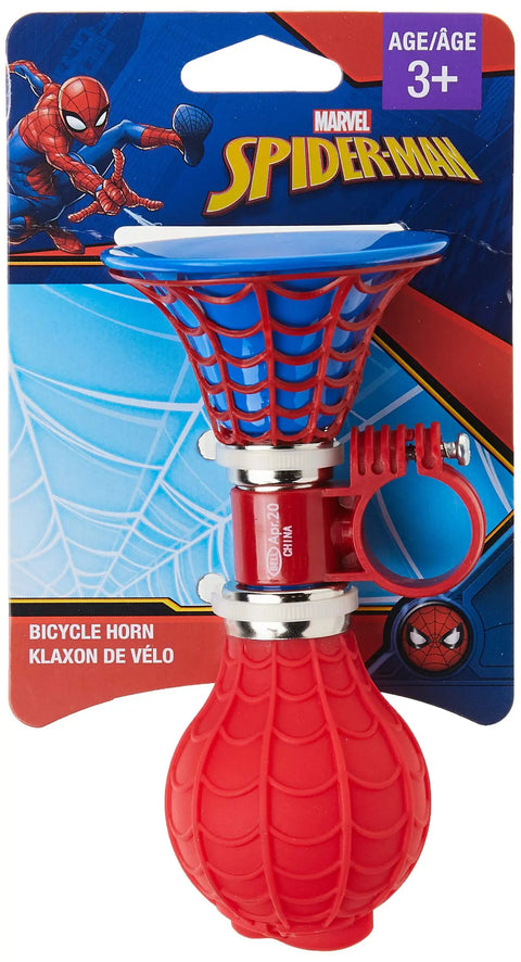 Spider Man Webbed Bike Horn For Kids in red and blue packaging, age 3 plus