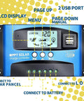 MPPT 100A Solar Charge Controller for 12V 24V Systems With Auto Focus Tracking Dual USB Ports LCD Display and connections