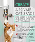 Adjustable Portable Door Lock With Heavy Duty Pet And Child Safety Latch lets cats roll around while locking out rowdy kids, showing a cat by a door.