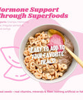 Bowl of cereal topped with Seed Cycling Kit For Women With Organic Seeds For Hormone Balance And Cycle Support Pre Ground Monthly Plant Based Nutrition Featuring Pumpkin Flax Sesame And Sunflower Blends No Fluff Easy Daily Ritual
