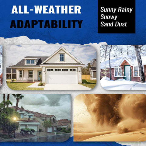 Houses in various weather conditions illustrating all-weather adaptability for IP67 Waterproof Electrical Junction Box Outdoor Weatherproof Case Clear ABS And Steel For Garden Deck Patio All Weather Protection And Easy Cable Management.