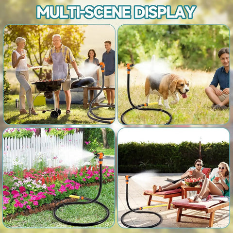 Outdoor Misting System For Patio And Yard, 75 Inch Premium Hose Mister with 360 Degree Rotating Base cooling BBQ, garden, dog, patio