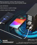 High-Precision 0-30V 0-10A DC Bench Power Supply With Switching Regulation USB-C Quick Charge 20W Encoder Dial connected to phones