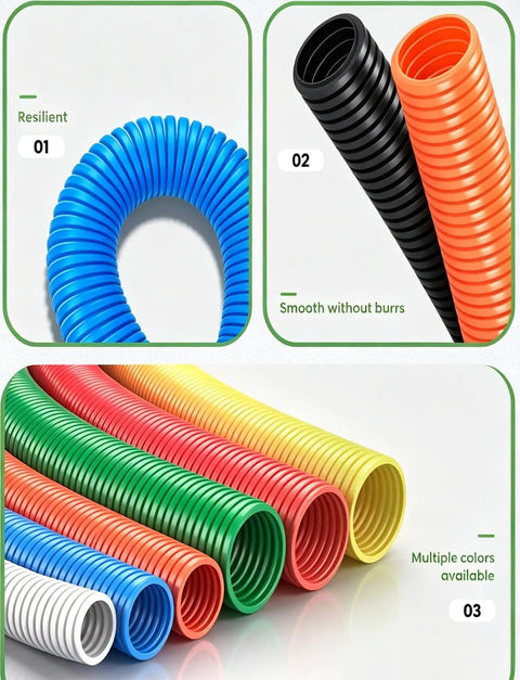 Heavy Duty Polypropylene Conduit For Flexible Cable Raceway With Flame Resistant Cover To Keep Wires Secure On Gritty Work Sites And Deliver Snag Free Routing For Serious DIY Projects Tonight in various colors.