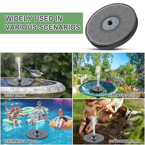 Solar Fountain For Bird Bath With Glass Panel High Efficiency 3.5W Water Pump in various outdoor scenarios.