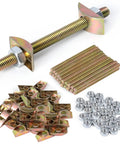 20 Piece Heavy Duty Alloy Steel Furniture Connectors And Bed Rail Fasteners With Drawbolt Flip Lock Mechanism in assorted sizes and shapes.