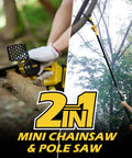 2-In-1 Cordless Pole Saw And 6 Inch Chainsaw With 3.0Ah Battery, brushless motor, extended for high branch pruning