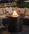2-In-1 50,000 BTU Propane Fire Pit Table, 30 Inch Round Outdoor Fire Pit for Backyard Patio with flame on and cozy seating