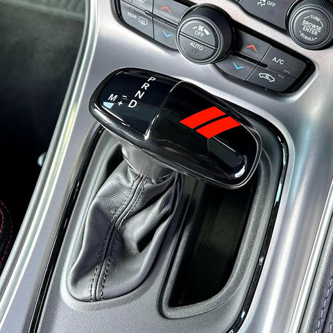 Gear Shift Knob Head Cover for Dodge Charger Challenger Durango ABS Interior Shell Insert Decoration Protector with Red Trim Easy Snap On Install No Tape Custom Fit Car Accessory Upgrade installed