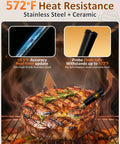 Wireless Meat Thermometer With Real Time Temp Updates, 0.5 Fahrenheit Accuracy, 900ft Bluetooth Range, Oven Safe Up To 572 Fahrenheit displayed with cooked meat