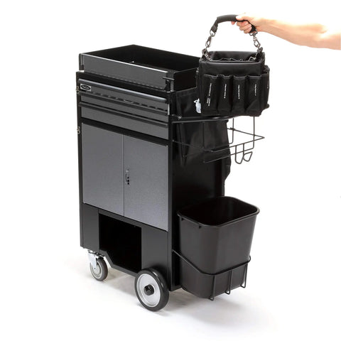 BadAss 3 Drawer Welded Steel Cart for Hvac and Trades with locking casters and storage bins for tool organization.