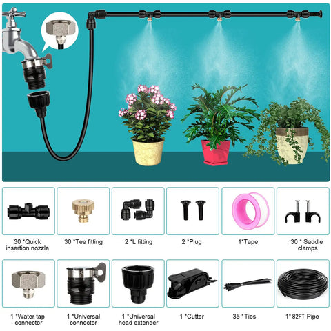 Misting Cooling System For Patio And Garden 82Ft Water Mist Hose With 30 Brass Nozzles And Three Quarter Inch Brass Adapter
