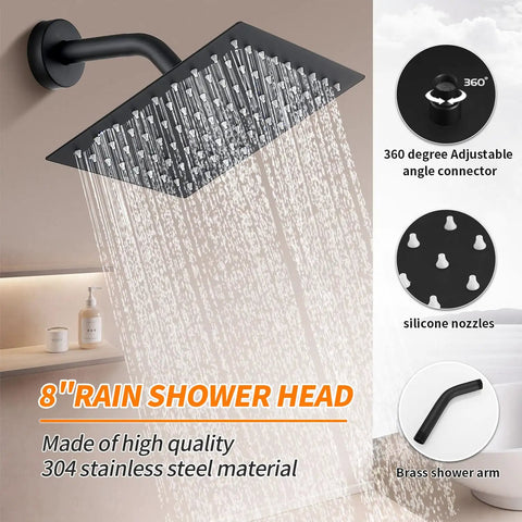 Slick Matte Black Tub Shower Faucet Set Featuring Real Deal High Pressure Rain Shower Head With Prime Waterfall Flow And Top Notch Drip Free Spout For Your Fresh Bathroom Refresh
