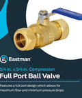 Full Port Brass Ball Valve With Three Quarter Inch Compression Ends Inline Water Shut Off Valve For Plumbing Model 20097LF
