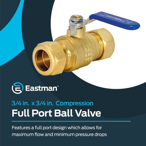 Full Port Brass Ball Valve With Three Quarter Inch Compression Ends Inline Water Shut Off Valve For Plumbing Model 20097LF