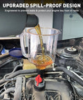Engine Oil Funnel Kit With Spill Proof Design And Flow Control Valve For Easy Mess Free Oil Changes, Premium Polycarbonate Construction, Large Capacity Auto Maintenance Tool in use over car engine.