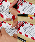 Heavy Duty Lockout Tagout Tags With Nylon Zip Ties Osha Compliant Danger Do Not Operate Signs for writing information.