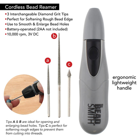 Cordless Motorized Bead Reamer For Opening And Enlarging Holes In Glass Ceramic Or Stone With 3 Diamond Points Includes 2 AA Batteries